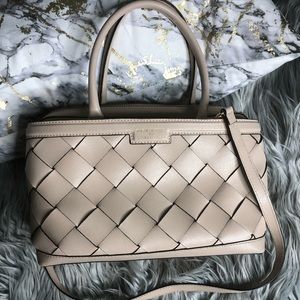 Genuine Iacucci tan leather woven satchel